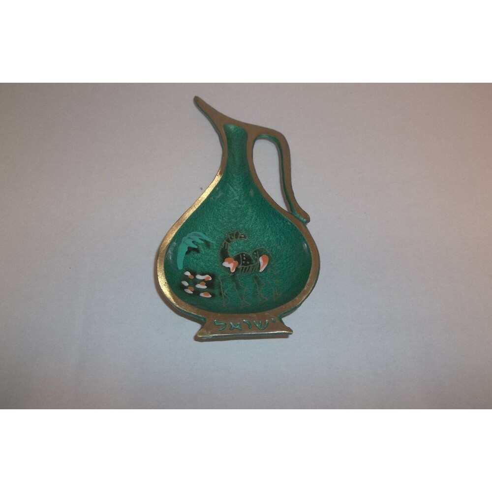 Vintage Enamel Paint on Brass Trinket Tray  Israel Judaica Camel
